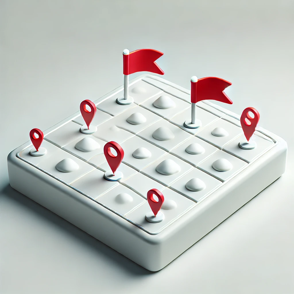 A creative 3D-styled illustration symbolizing the phrase 'Organize & Reconcile Your Financial Records.' The image shows a 3D board with red flags.