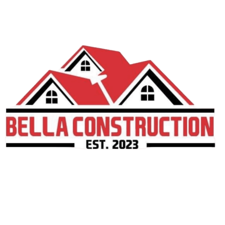 Bella Construction Logo graphic of roofline with bella construction text